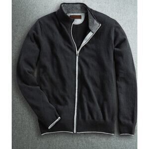 Patrick James Sweater Medium Merino Wool Full Zip Cardigan Black Golf